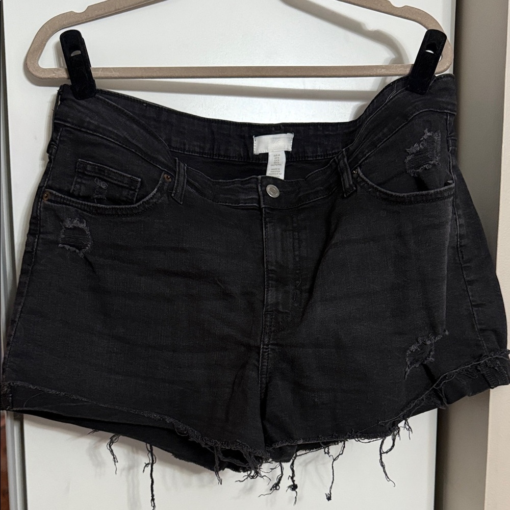 H&M Black Distressed Jean Shorts